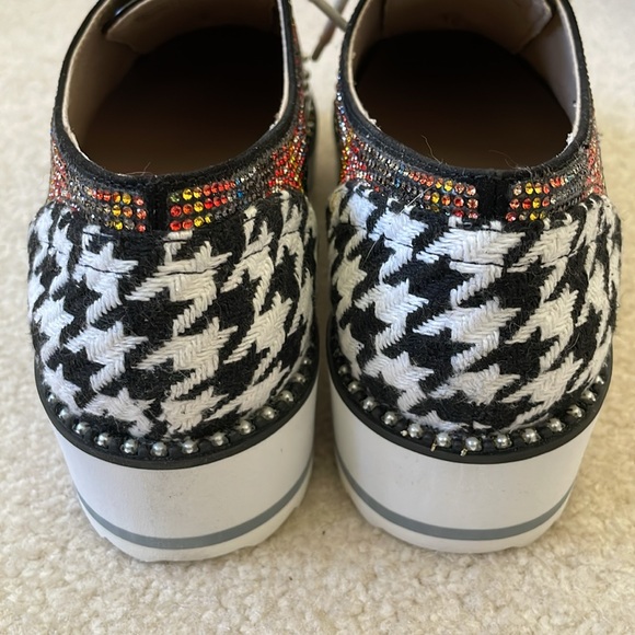 Betsey Johnson Marti Black Multi Chunky Platform Creeper Lace Up Jeweled Shoe 8 - Picture 4 of 13